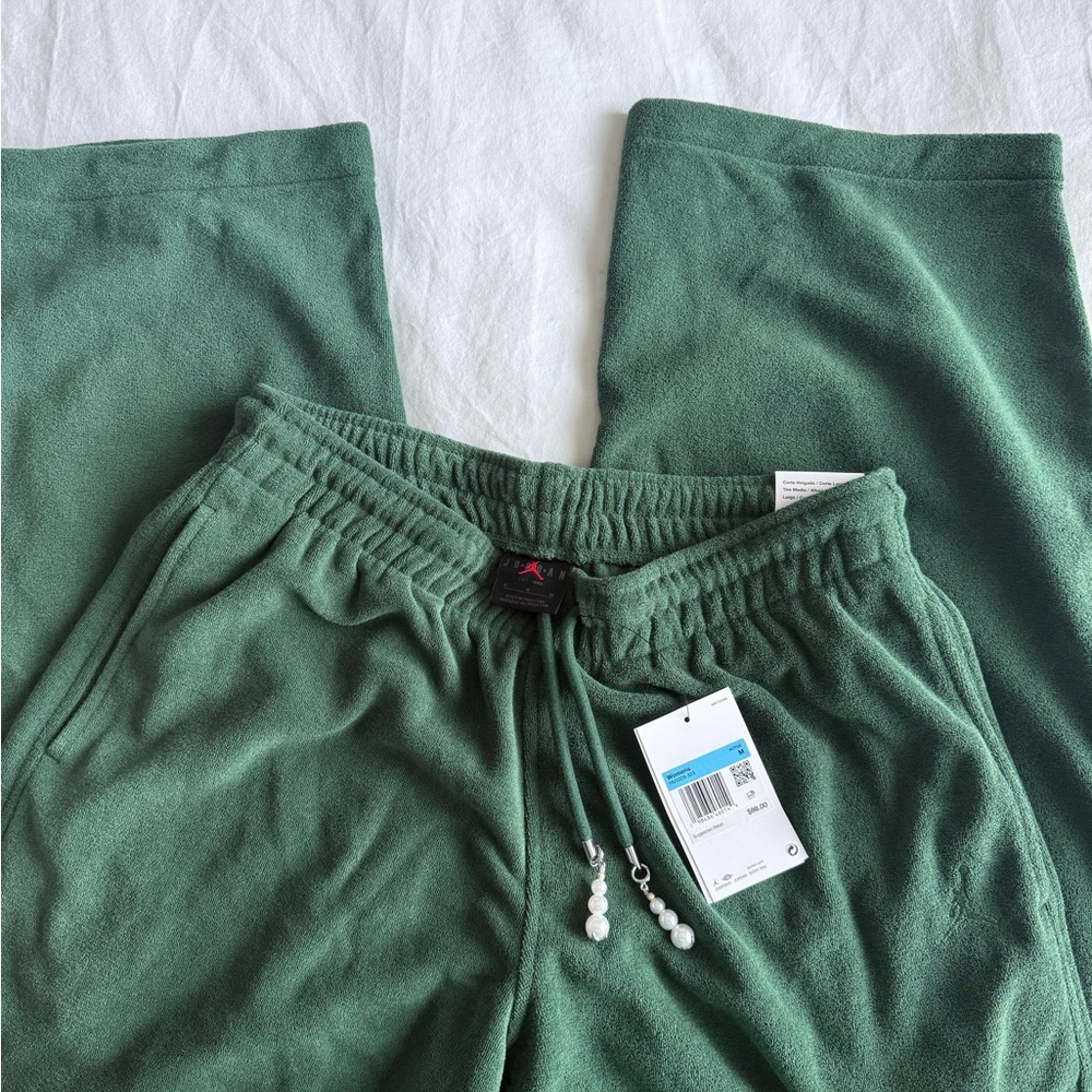 Jordan Women's Green Terry Sweatpants with Pearl Drawstrings